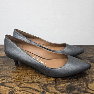 Calvin Klein Gabrianna Leather Kitten Heel Dress Shoes Pumps Sz 8 Pewter Office